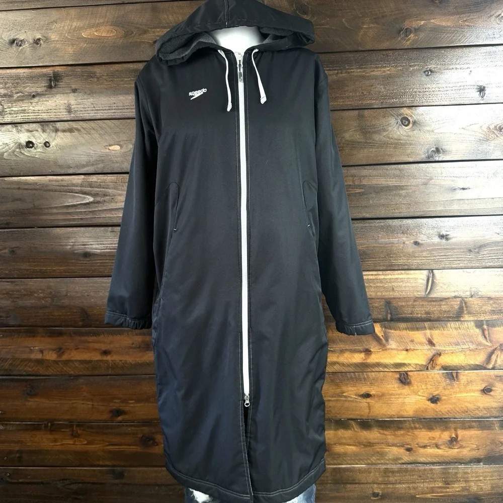 Speedo Hooded Fleece Lined Swim Team Parka Unisex Adult Swim Jacket Coverup Sz S
